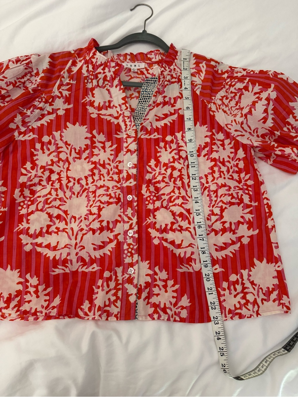 THML Coral-Red & White Floral Stripe Button-Front Top - Picture 6 of 7